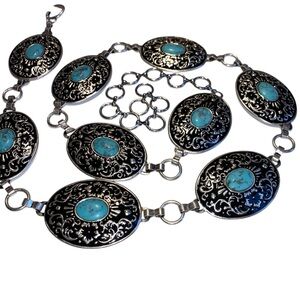 Western Semi Stone Light Metal Concho Belt